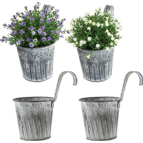 Pot Fleur Suspendu Vintage, 4 Pièces Seau Jardinière Métal, Pot Fleur Suspendu Clôture, Pot Fleur Suspendu avec Crochets, pour Balcon Extérieur Décoration Murale de Jardin (1/5)