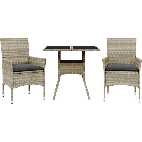 Maison Exclusive - Set Pranzo da Giardino 3pz con Cuscini Polyrattan e Vetro (1/5)