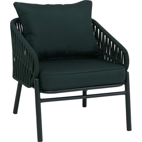 [NEUWERTIG] Aluminium-Gartenstuhl HHG-216, Loungestuhl Sessel Outdoor, Seilgeflecht Rope Stoff/Textil (180g/m²) grün