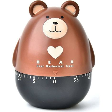 Minuterie de cuisine, minuterie mécanique en plastique, minuterie pour œufs, cuisson à la maison, cuisson à la vapeur, minuterie manuelle, ours brun 0-55 min (1/5)