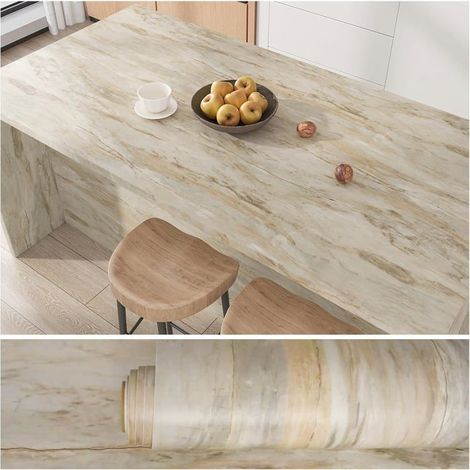 Papier Peint Marbre Beige Ardoise Grunge Papier Autocollant Marbre Marron Gris Vintage Papier Peint Cuisine Lavable Mural Re[BI59] (1/4)