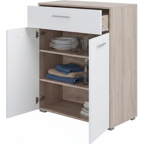 Verduno Anrichte, 1 Schublade, 2 Böden, Klapp- und Schiebetür, 79x35x97,5h cm Weiß