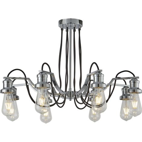 Lustre de plafond OLIVIA 8 Lumières, cable tissu tresse noir, chrome E27 (1/2)