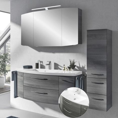 Badmöbel Set in graphit Struktur, CERVIA-66 121cm Waschtisch, Spiegelschrank und Mididschrank, B/HT: 168/200/50,5 cm (1/5)