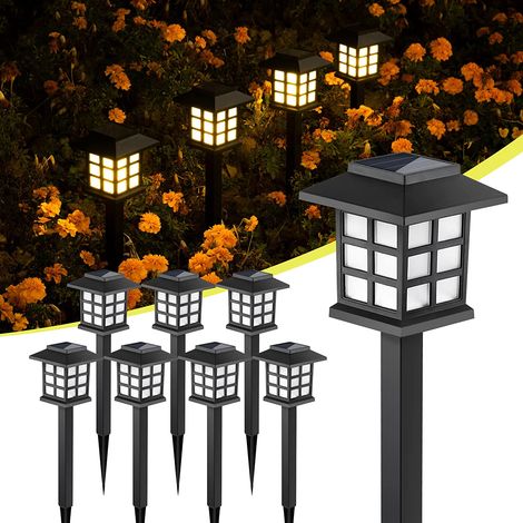 Lampes solaires d'extérieur, lot de 8 lampes solaires d'extérieur étanches à LED, lampes solaires pour allées, gardez votre jardin, aménagement paysager, allée, cour, cour, allée éclairée pendant 10 h (1/5)