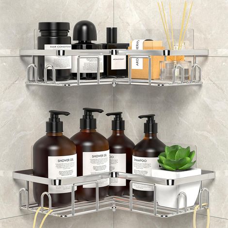 Étagère Douche sans Percage, Etagere Salle Angle de Bain, Argent (1/5)