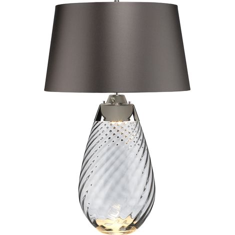 Elstead Lena 2 Leichte große Rauchtischlampe, rauchgetöntes Glas, Schieferschirm, E27 (1/4)