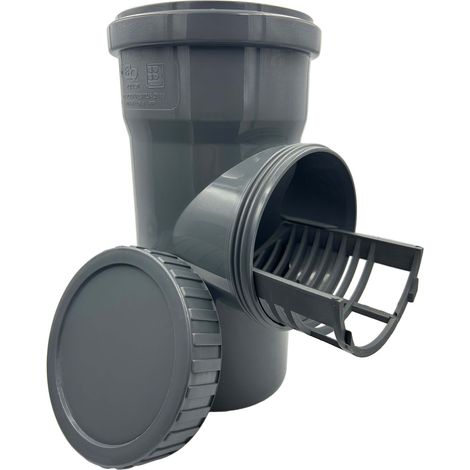 Limpiador de inspección de canalones con colador de 110 mm, color gris lacado. (1/2)