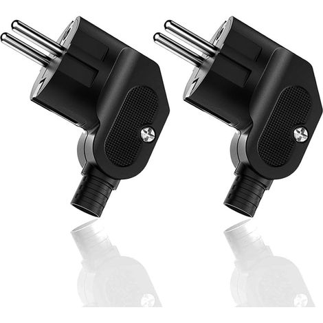 Lot de 2 Prises Électriques Mâles Schuko 250V 16A – Fiche Europe Câble 8-10 mm – Assemblage 3 Pôles avec Terre – Noir (1/5)