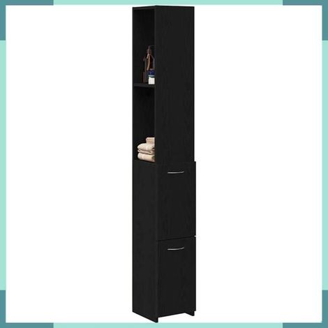 862669 Cabinet de salle de bain avec porte Chêne noir 25 x 25 x 170 cm (1/5)