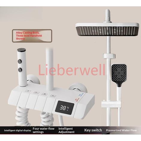 Système de douche en laiton massif avec thermomètre numérique intelligent, ensemble complet pour usage domestique, ensemble de pommeaux de douche à eau claire (1/5)
