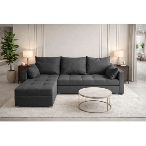 AX LIVING Ecksofa ELIF Grau mit Schlaffunktion L-Form, Sofa mit Bettkasten - Moderne Ecksofa, Wohnzimmer Ecksofa - Eckcouch Grau - Links