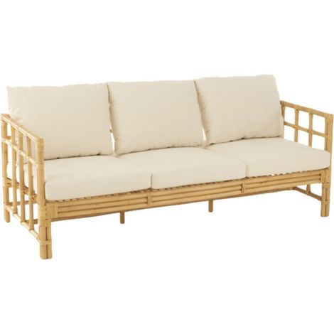 Canapé 3 Places Rotin & Coussin "Elise" 187cm Naturel (1/5)