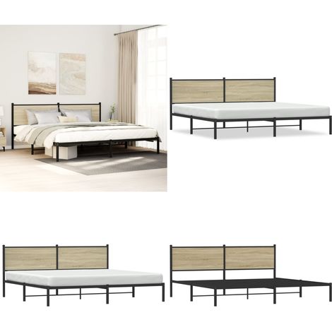 vidaXL Cadre de lit en métal sans matelas chêne sonoma 200x200 cm (1/5)