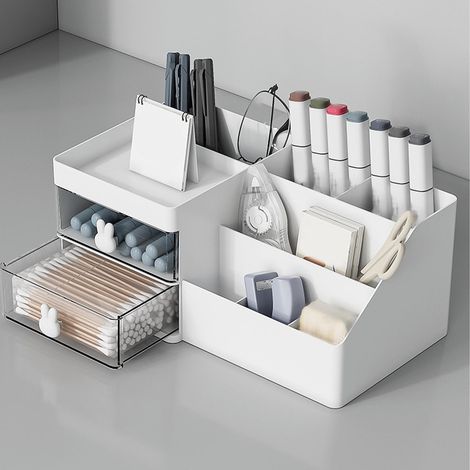 Organisateur de Cosmétiques avec Compartiments Plastique Capacité Large Étui de Présentation pour Bijoux Lipsticks White (1/5)