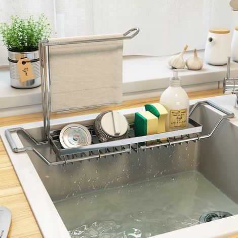 Étagère de rangement pour évier de cuisine, étagère de rangement pour évier de cuisine, étagère de rangement rétractable en acier inoxydable (1/3)