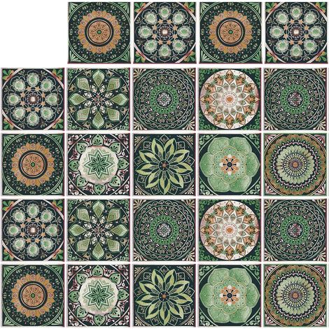 24 quadratische Wandaufkleber im Mandala-Stil, 10x10 cm, einfach anzubringen und zu entfernen.