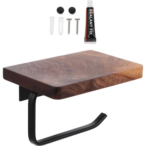 Porte-papier toilette, aluminium/bois, noir, pour toilettes (1/5)