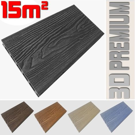 Listone WPC 3D 15m² per pavimentazione decking colore Antracite effetto legno listone 146x2200mm spessore 25mm (1/5)