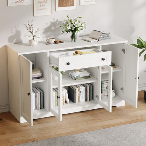 Mueble buffet blanco 138x40x83 cm en MDF y particulas para salón con almacenamiento – MEUBLIV (1/5)