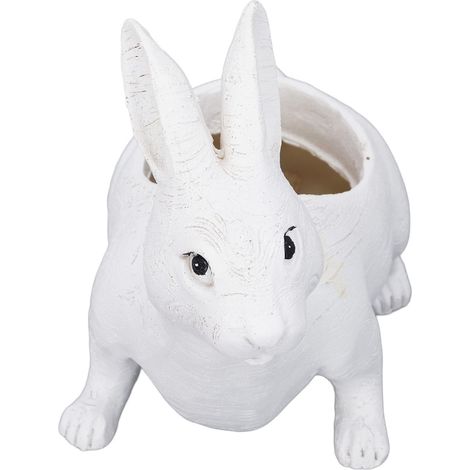 Pot de fleurs en forme de lapin, style dessin animé, pour plantes succulentes, avec trou de drainage, blanc. Idéal pour bureau, salon, cuisine et balcon. (1/5)