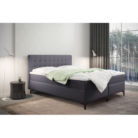 Boxspringbett mit bettkasten und matratze Denver Kunstleder Graphit 140x200 cm (1/2)