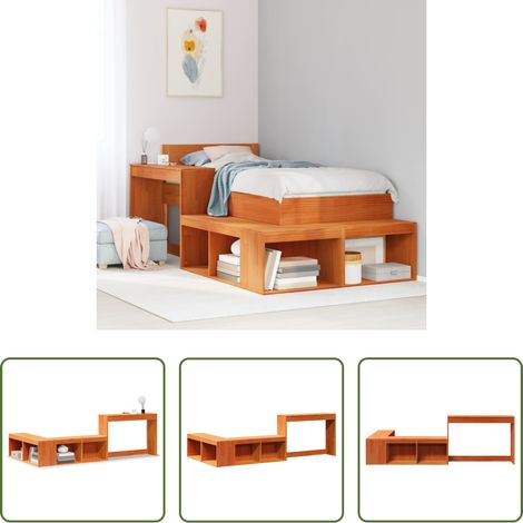 Bureau -  Table de chevet avec bureau cire marron bois de pin massif (1/5)