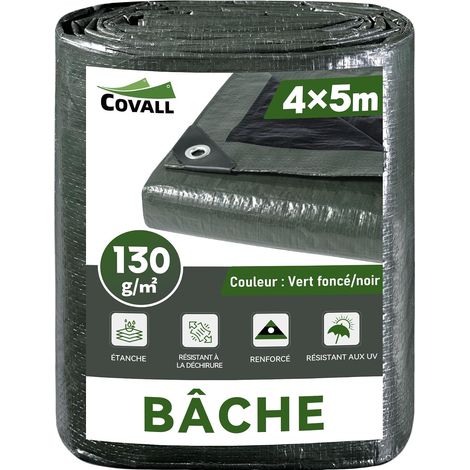 bâche Moyenne Camping Sol Tapis 4x5m 130g/m² (Vert Armée/Noir) Tente Résistante aux UV Couverture Extérieure Piscine Toit Bac à Sable Bateau RV Voiture Housse de Protection (1/5)