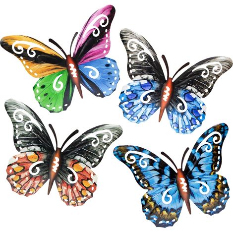 4 Pièces Décoration Murale Papillon Ornements de Jardin Extérieur Intérieur Art Mural en Métal Décorations de Clôture de Jardin Décoration Murale de Cour Décoration Murale