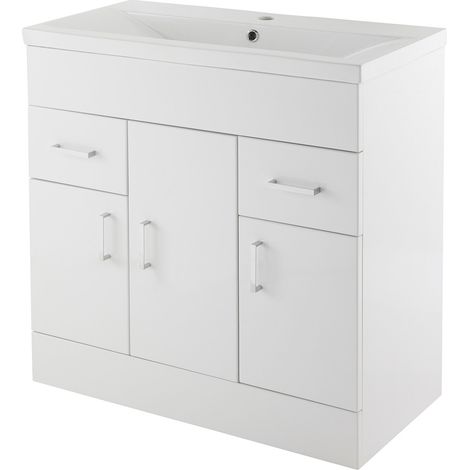 Nuie Eden Gloss White 800mm Vanity Unit and Minimalist Ceramic Basin - VTMW800