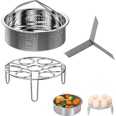 Ensemble Supports Vapeur, Accessoires Autocuiseur, Comprenant Panier Vapeur Acier Inoxydable, Support Oeufs, Diviseur, Cuisine Accessoires (1/5)