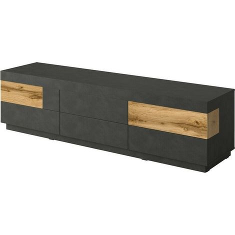 Mueble TV Livlore 102, Madera gris + Roble wotan, Número de puertas: 0, Número de cajones: 0, 206x54x51cm (1/4)