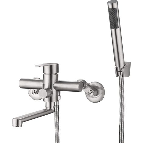 Wandmontierte Badewannenarmatur aus Edelstahl mit Handbrauseschlauch und Brauseschlauch, Einhebel-Badewannenmischer für Badezimmer (1/5)