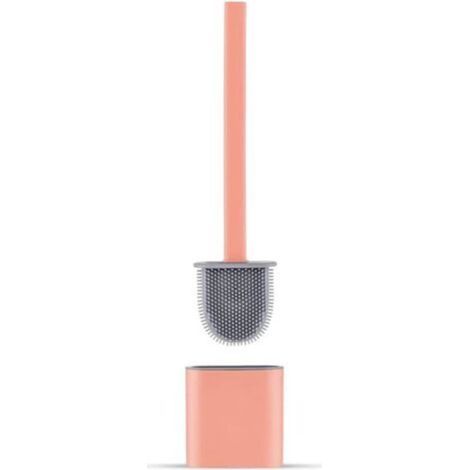 Brosse WC Silicone Plate- Brosse Toilette et Supports, Anti-goutte, Antibactérienne, Balayette WC Ventilée, Séchage Rapide sans Odeur, Balai WC Montage Mural/au Sol, Salle de Bain et WC, Rose (1/5)
