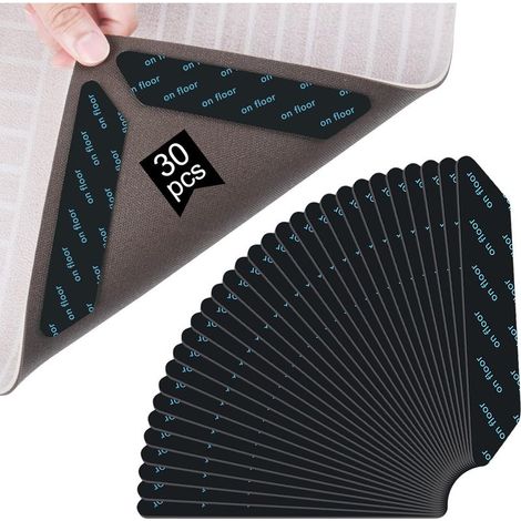 Pinces à tapis, 30 pièces, clips anti-friction, coussinets antidérapants pour tapis d'angle, clips antidérapants pour tapis, autocollants pour cuisine/salle de bain/bureau (1/5)