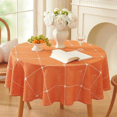 Abwaschbare Tischdecke Rund 135cm, Leinenoptik Orange für Küche & Garten