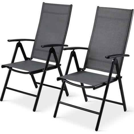 LIFERUN Gartenstuhl Hochlehner Klappbar, 2er Set, Aluminium, mit 7-Fach Verstellbar Rückenlehne, Bis 120 kg, Leicht Gartenstühle, Balkonstuhl Esszimmerstuhl, Campingstühle fur Outdoor, Schwarz (1/5)