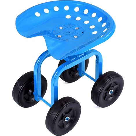 COSTWAY Sgabello con Ruote per Giardinaggio, Sedile con Ruote Regolabile in Altezza e Portatile, Seggiolino da Giardino, Prato e Cortile, Portata 150kg (Blu) (1/5)