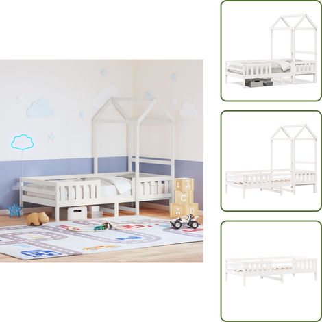 Cama para niños - vidaXL Estructura de cama con techo madera pino blanca 75x190 cm - Cama con techo de madera