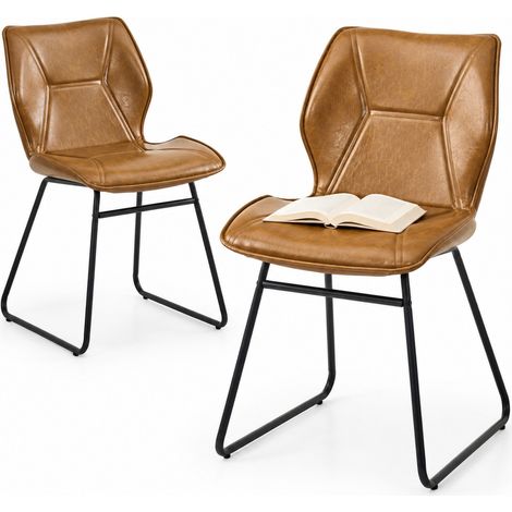 Lot de 2 Chaises de Salle à Manger avec Dossier Rembourré, en Cuir et Métal, Marron (1/5)