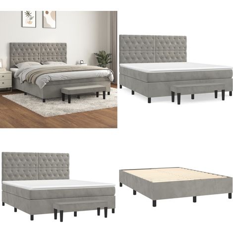 Sommier à lattes de lit et matelas Gris clair 160x200cm Velours - Lit Plateforme - Lit Velours - Lit Double - Literie - Chambre À Coucher - Home & Living (1/5)