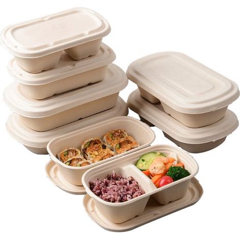 Contenitori per alimenti monouso da 700 ml con coperchio, portapranzi in fibra di canna da zucchero, biodegradabili, compostabili e adatti al microonde, 50 pezzi (1/5)