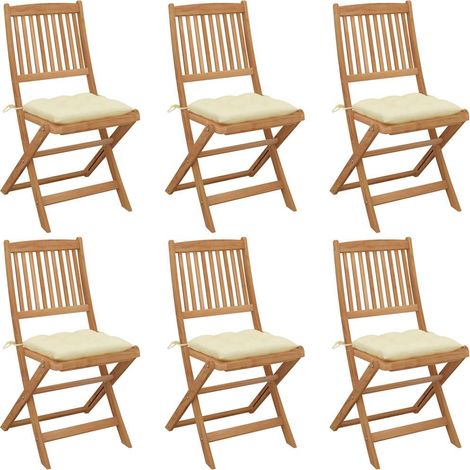 Lot de 6 Chaises de jardin pliables - Chaises d'extérieur pour terrasse/jardin avec coussins Bois d'acacia BV284843 - BonneVie (1/5)