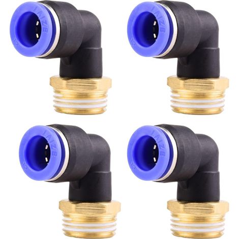 4 Pièces - Raccord Pneumatique - Raccord Coudé 90 Degrés - Filetage Extérieur 1/2 PT Pour Tuyau 12mm - Air Comprimé - Laiton Et Plastique - Or Et Bleu (1/5)