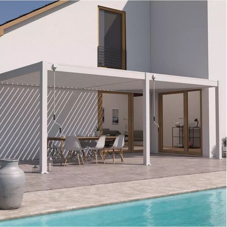 pergola bioclimatica addossata ombréa "vs" in alluminio beige sabbia 596x303x257 cm