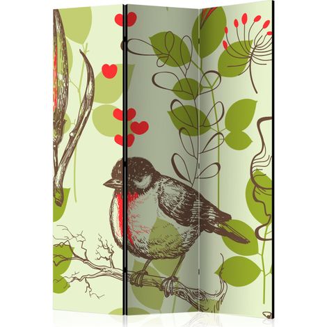 Paravent 3 Volets "Bird & Lilies Vintage Pattern" 135x172cm (1/2)