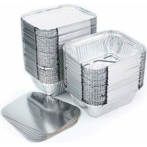 GABRIELLE 100er-Packung Einweg-Aluminium-Lebensmittelbehälter mit Deckel zum Transportieren, Einfrieren und Kochen von Lebensmitteln (260 ml) – Silber (1/5)