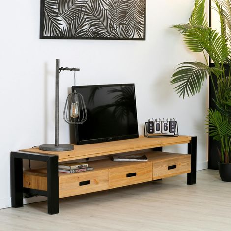 Meuble TV en pin massif 3 tiroirs LOUNDGE (1/5)