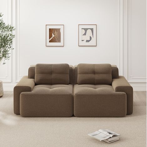 REDOM - Divano modulare boneless, divano cloud da salotto, seduta profonda, tessuto corduroy marrone (1/5)