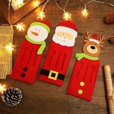 3 pièces Ensemble de couverts de Noël, ensemble de couverts de couverts du père Noël décorations de fête (rouge)